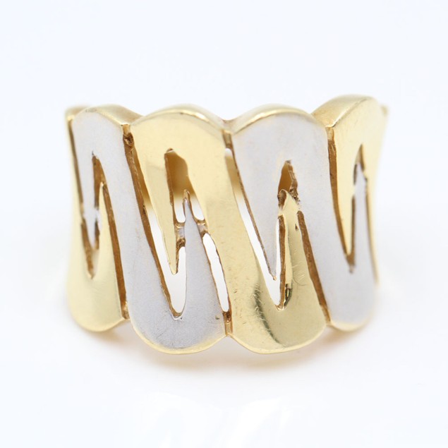 Anillo zig zag de oro bicolor de...