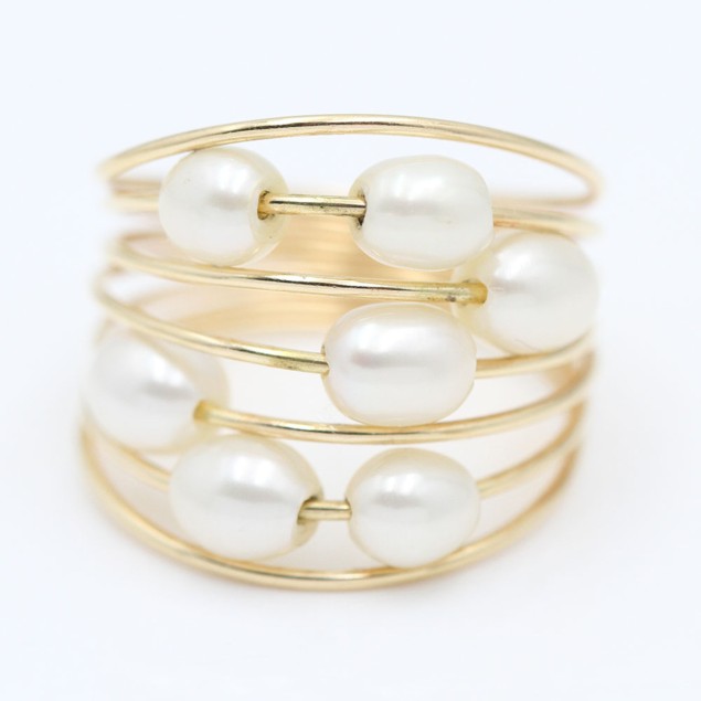 Anillo TOUS de oro con perlas de...