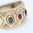 Anillo de oro con rubí, esmeralda, zafiro y circonitas