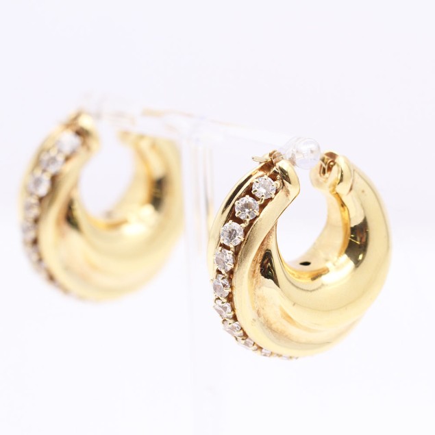 Boucles d'oreilles creuses en or avec...