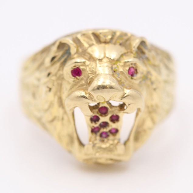 Sello león de oro con rubíes de...