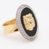 Anillo león de oro con ónix y circonitas de segunda mano