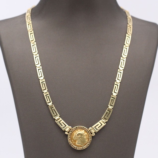Collar estilo greco de oro de 14k de...