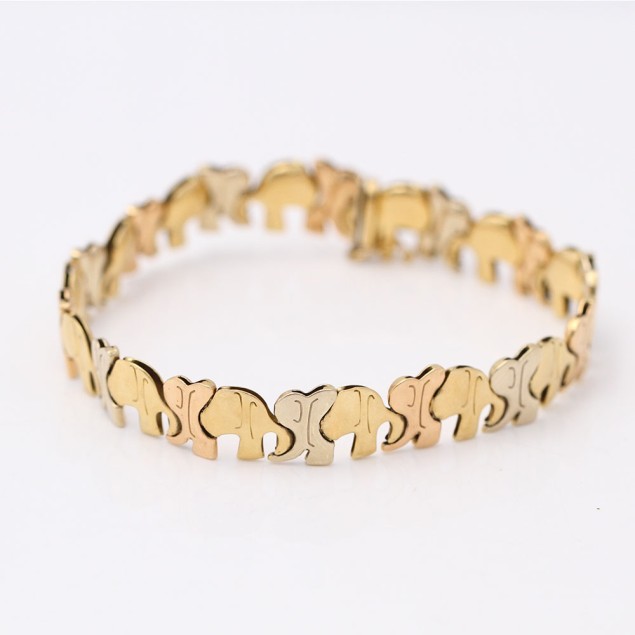 Bracelet éléphants en or tricolore...