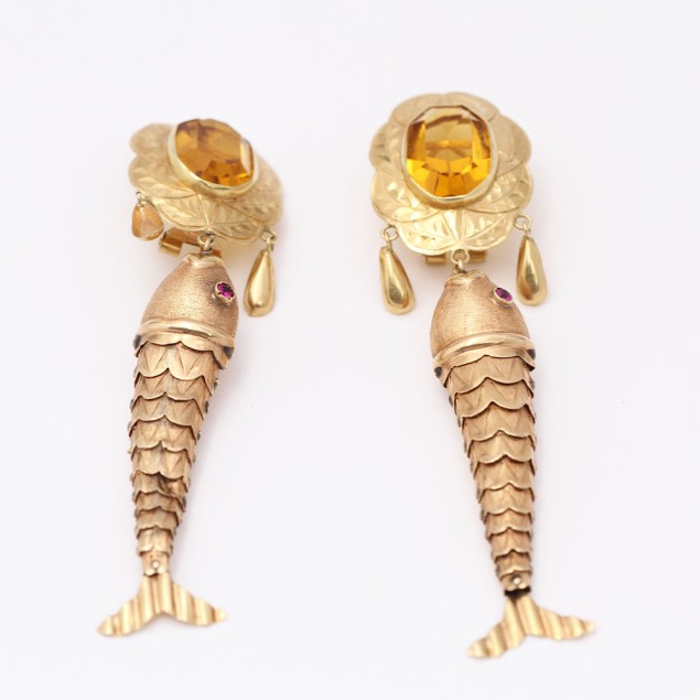 Pendientes pescados de oro 18k con...