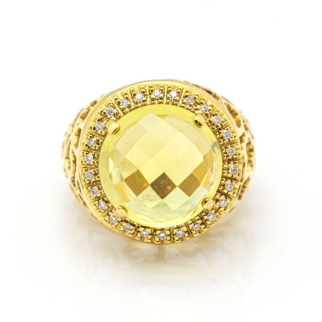 Bague en diamant et quartz citron. Neuve