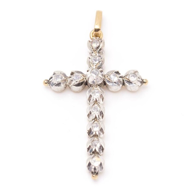 Pendentif croix en argent et or avec...