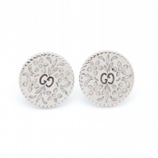 Boucles d\'oreilles GUCCI en or blanc et émail. Neuves