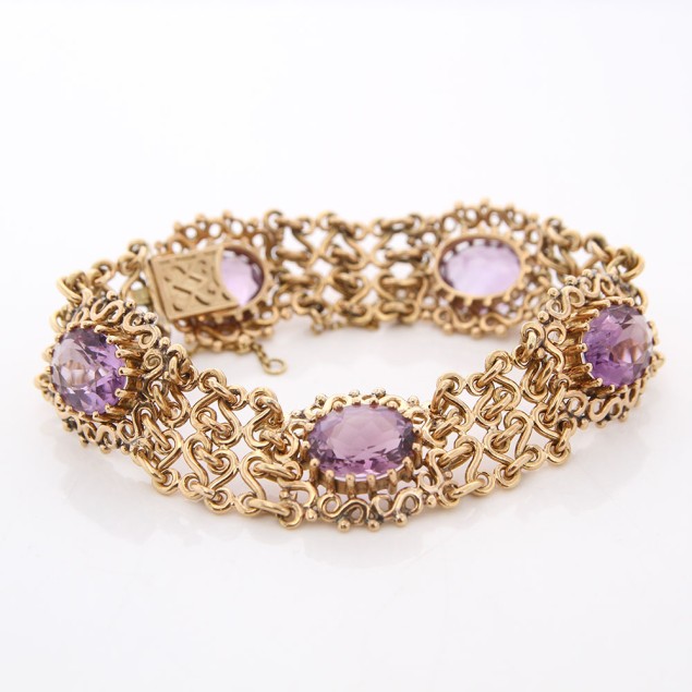 Pulsera de oro 18k con amatistas de...