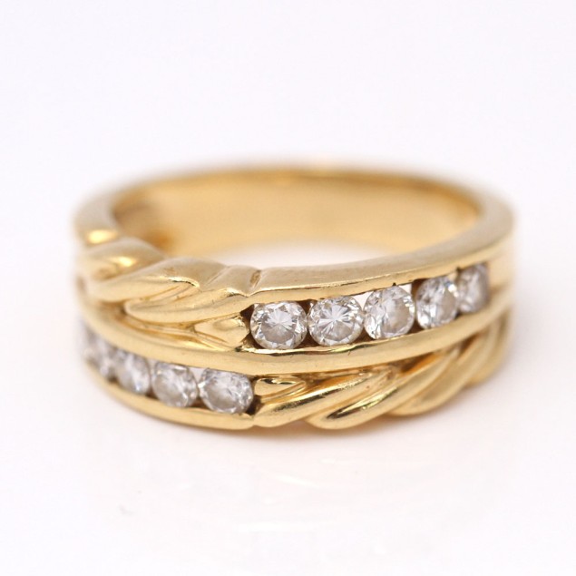 Anell 2 bandes d'or 18k amb diamants...