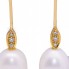 Boucles d'oreilles avec perle ovale et diamants. Neuves