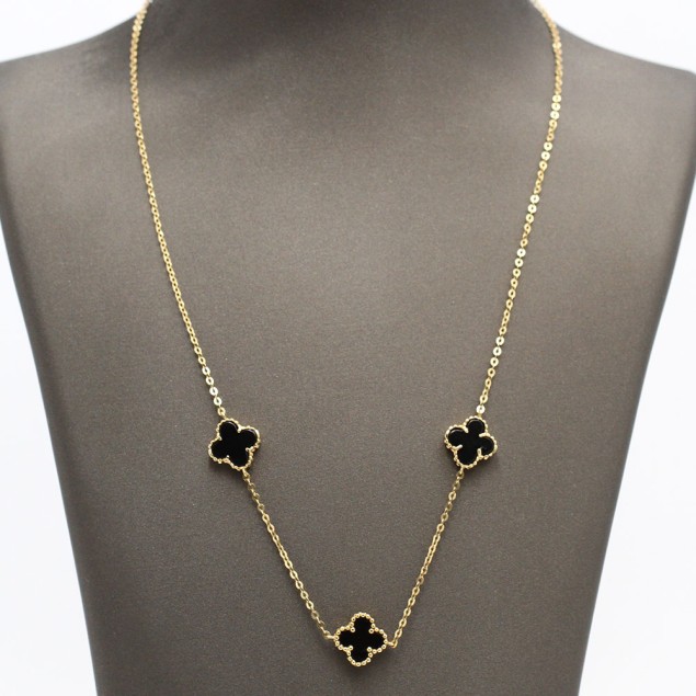 Collier fleurs en or 18k avec onyx...