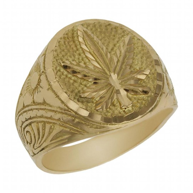Chevalière de marijuana en or 18... Chevalière de marijuana en or 18...