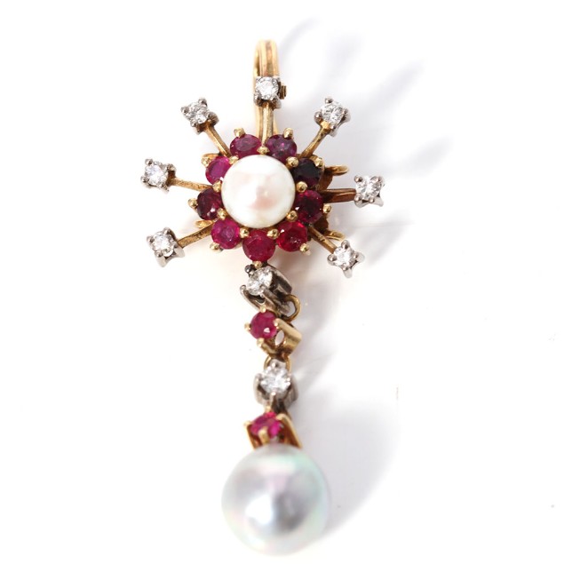 Pendentif en or 18k avec perles,...