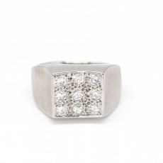 Anell Tipus segell d\'Or blanc i Diamants. Nou a estr