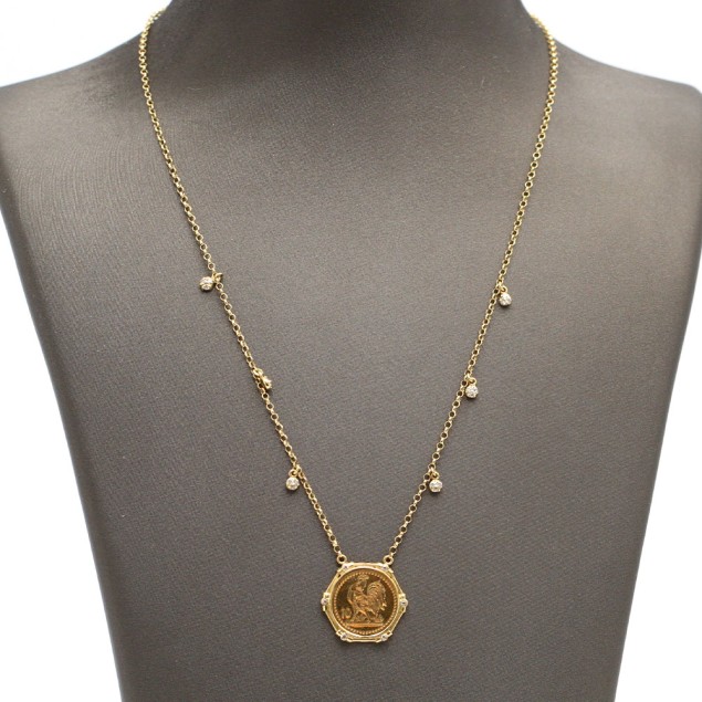 Collar moneda 10 francos de oro 18k...