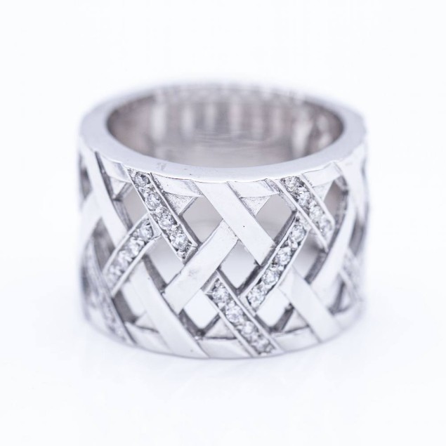 Anillo ANCHO de Oro Blanco y Diamantes