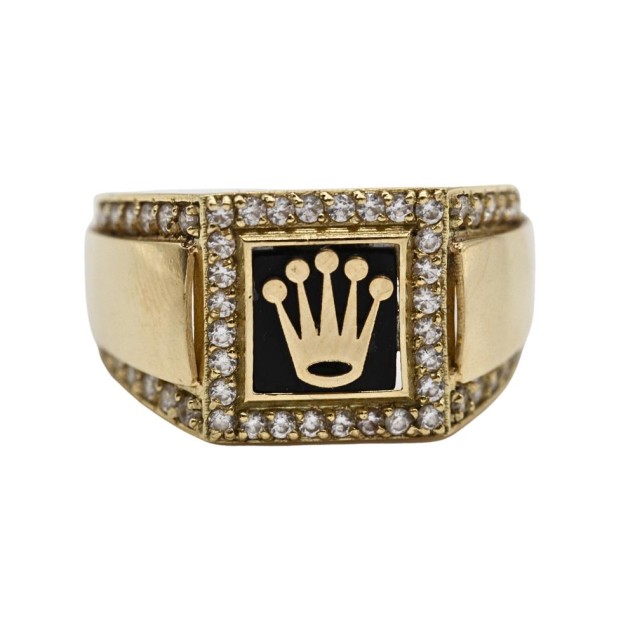 Sello corona de oro 18k con óxix y...