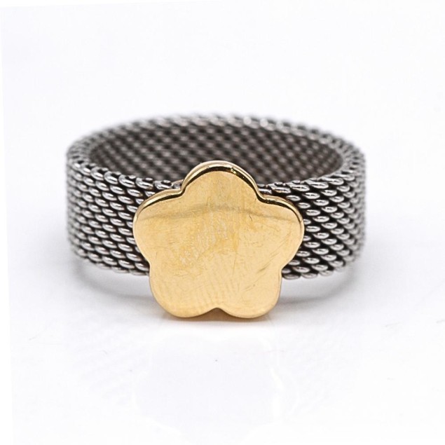 Anillo TOUS MESH de acero y oro 18k...