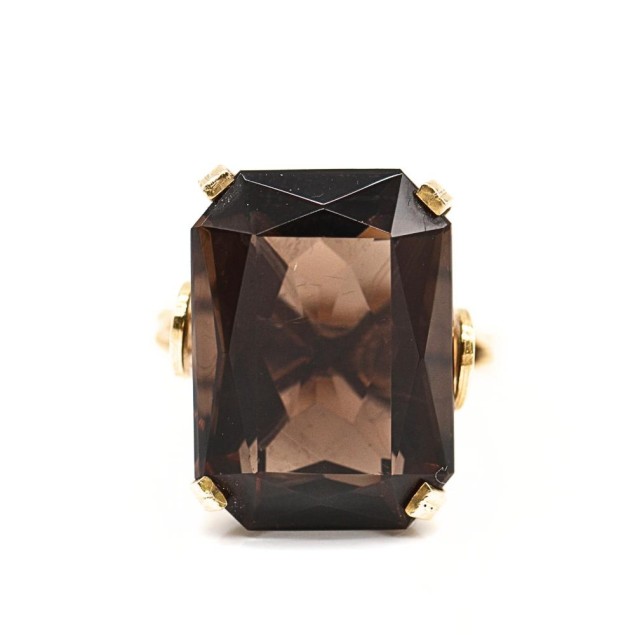 Anillo de oro 18k con cuarzo marrón...