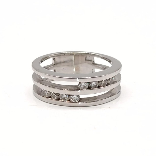 Bague 3 anneaux en or rhodié 18k avec...